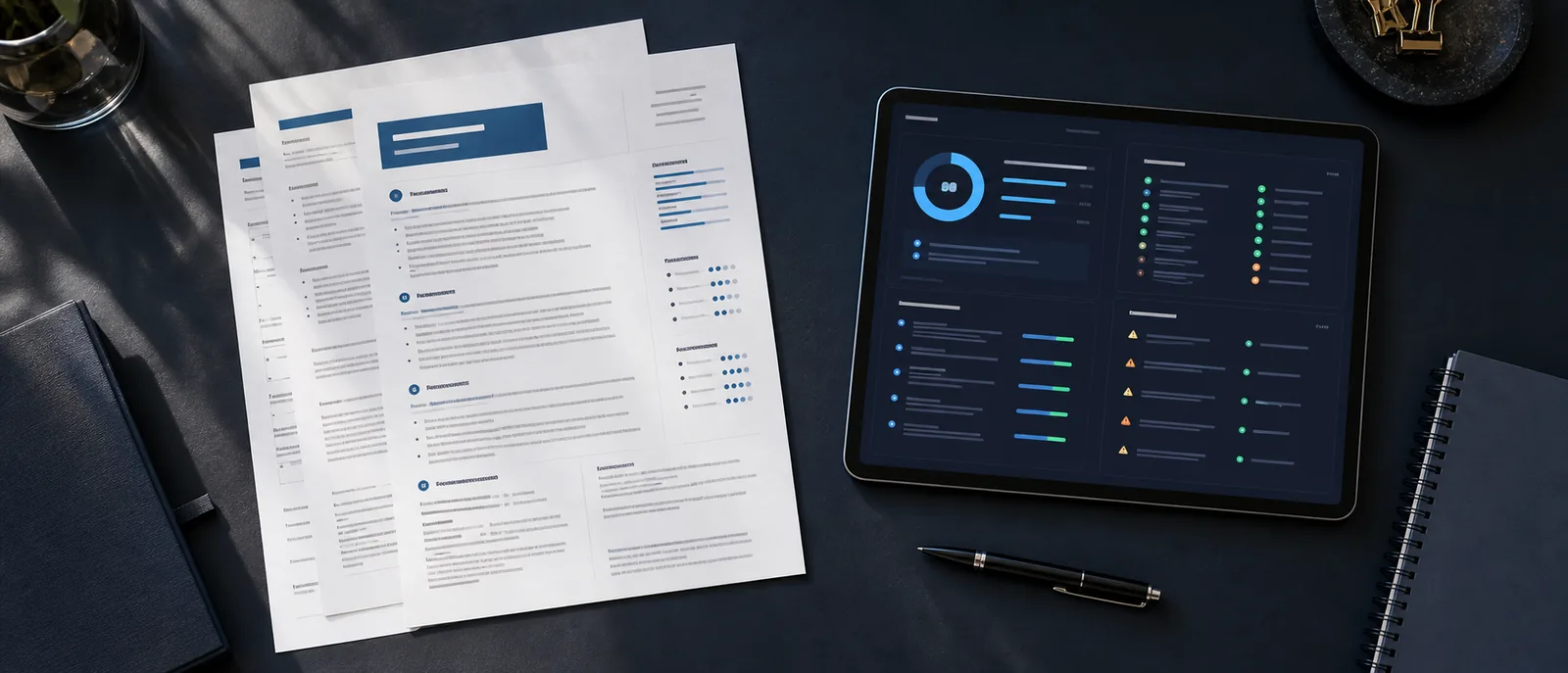 Resume documents beside an AI-powered ATS and role-fit analysis dashboard